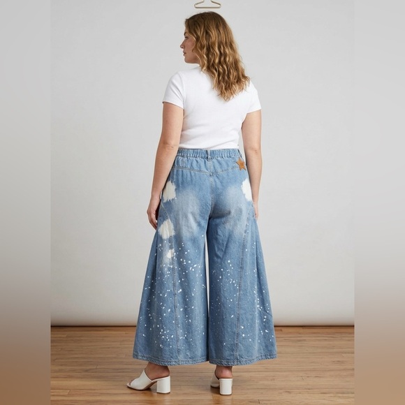 Oli & Hali Bleach Splatter Wide Leg Pleated Side Jeans - XL - EUC - Picture 2 of 16